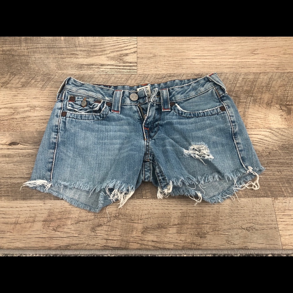 True religion denim cutoff jean shorts distressed